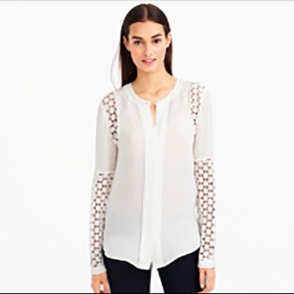 J.Crew Lace-Sleeved Blouse in Black Sz6 Gently Loved